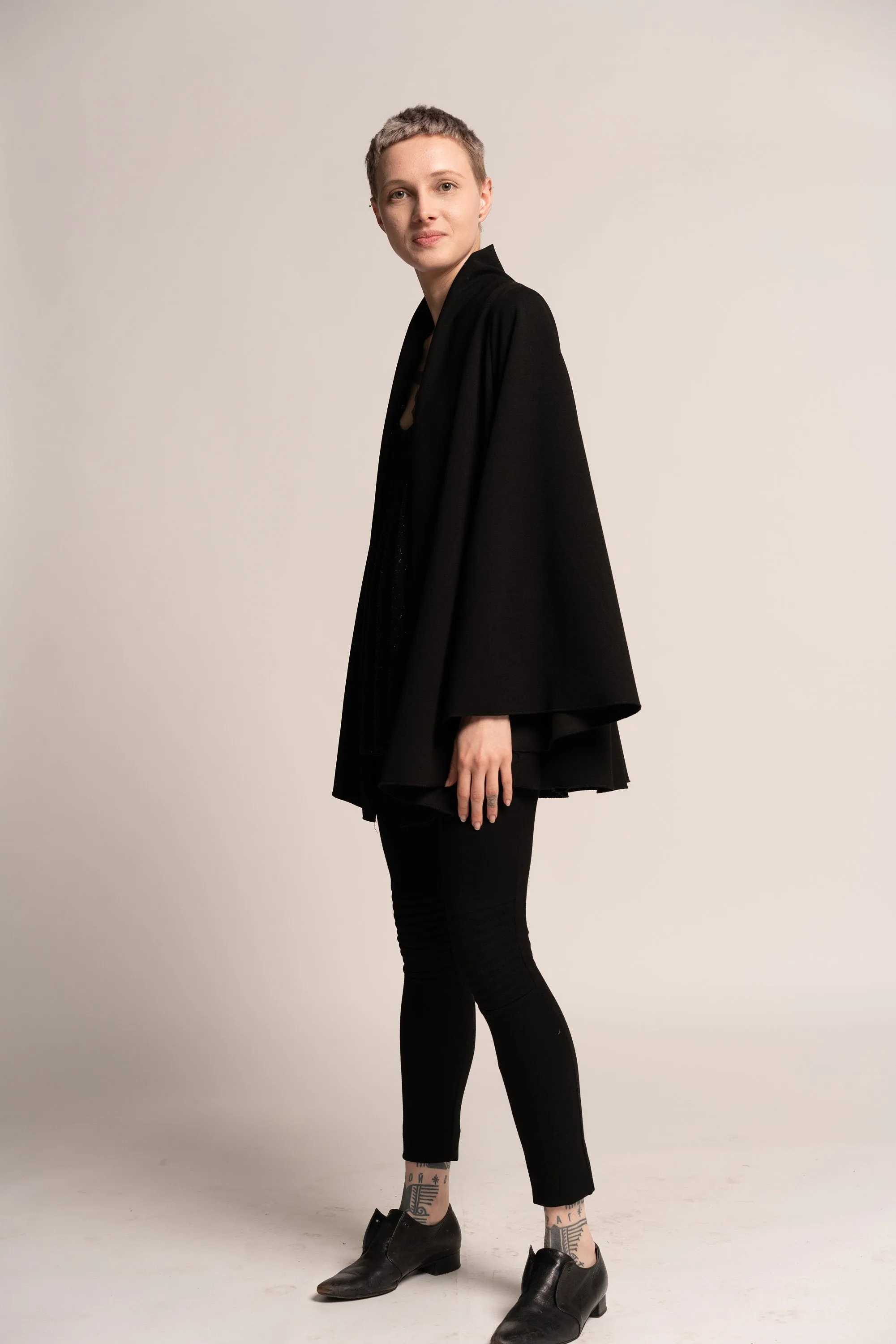 A-Line Black Kimono Cape Jacket