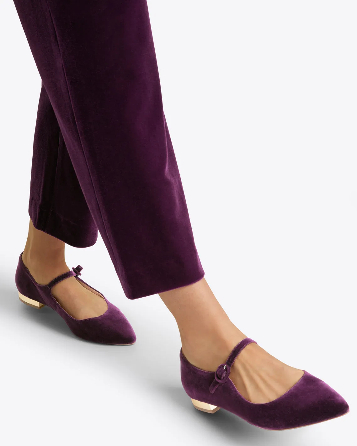 Adeline Mary Jane Flats in Plum Velvet