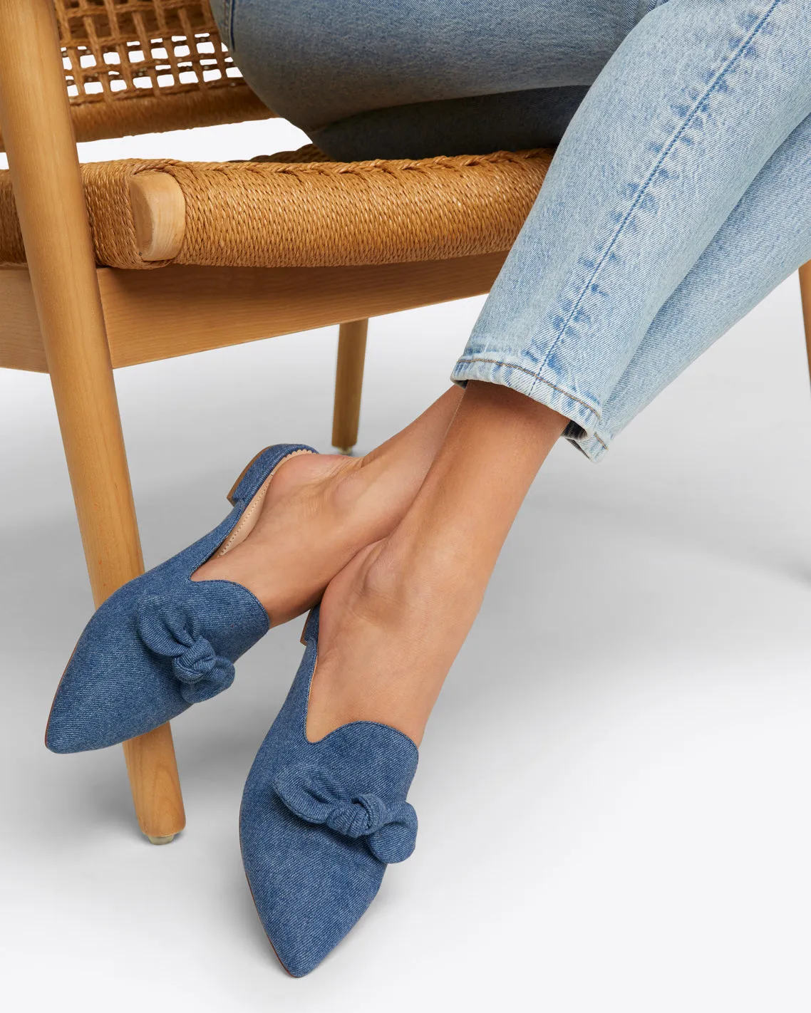 Annalee Bow Slide Flats in Denim