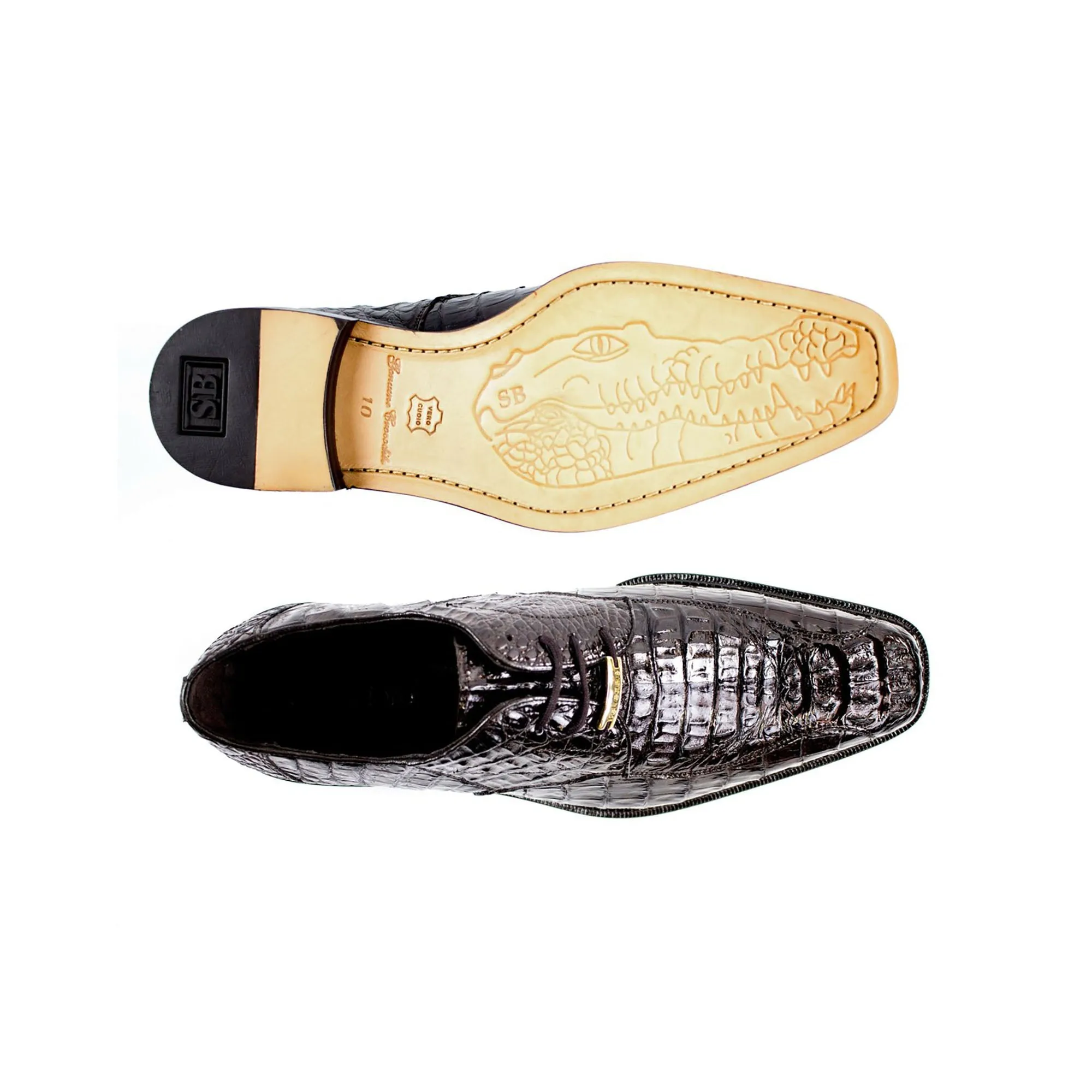 Belvedere Chapo in Brown Caiman Alligator Oxfords