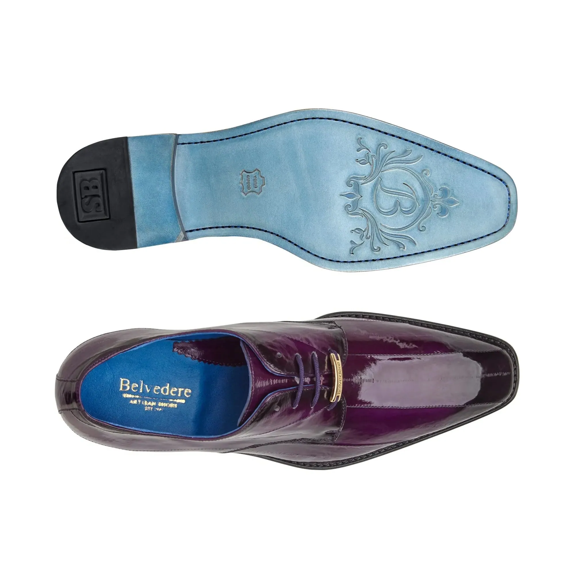 Belvedere Italo in Antique Purple Genuine Hand-Painted Eel Oxfords