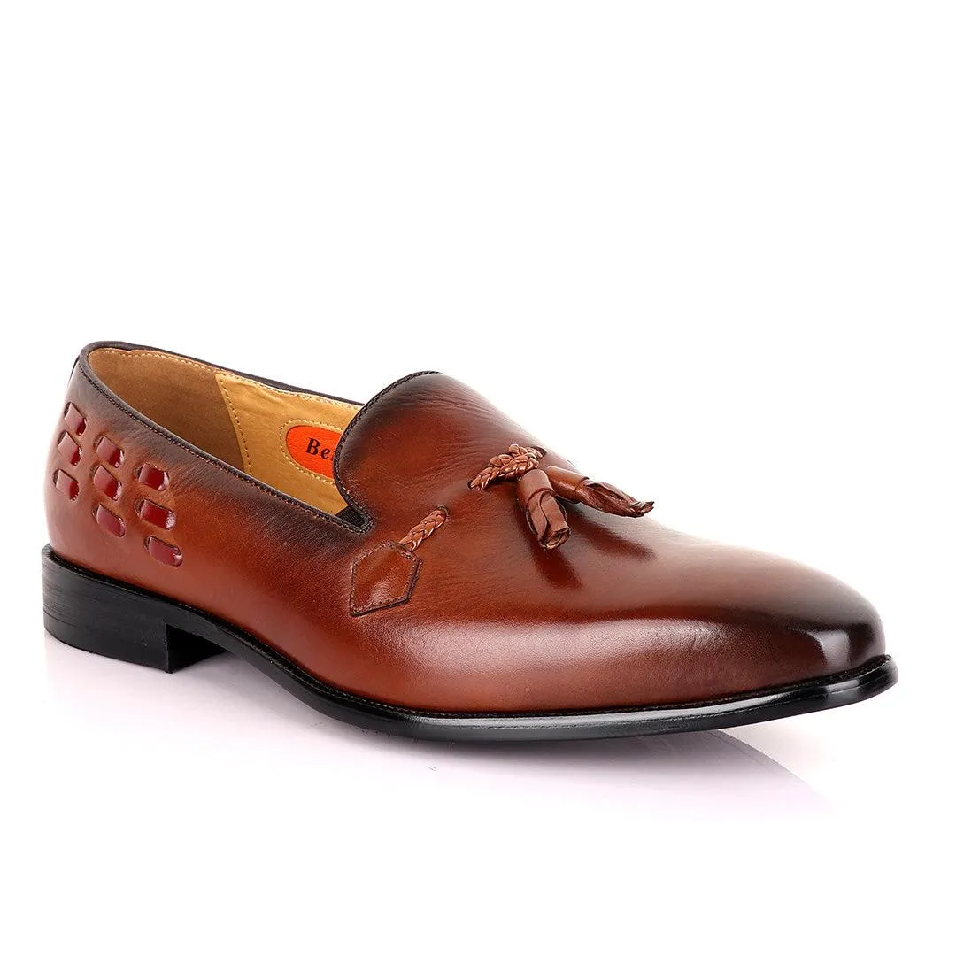 Berluti Full Plain Leather With tassel Design-Brown