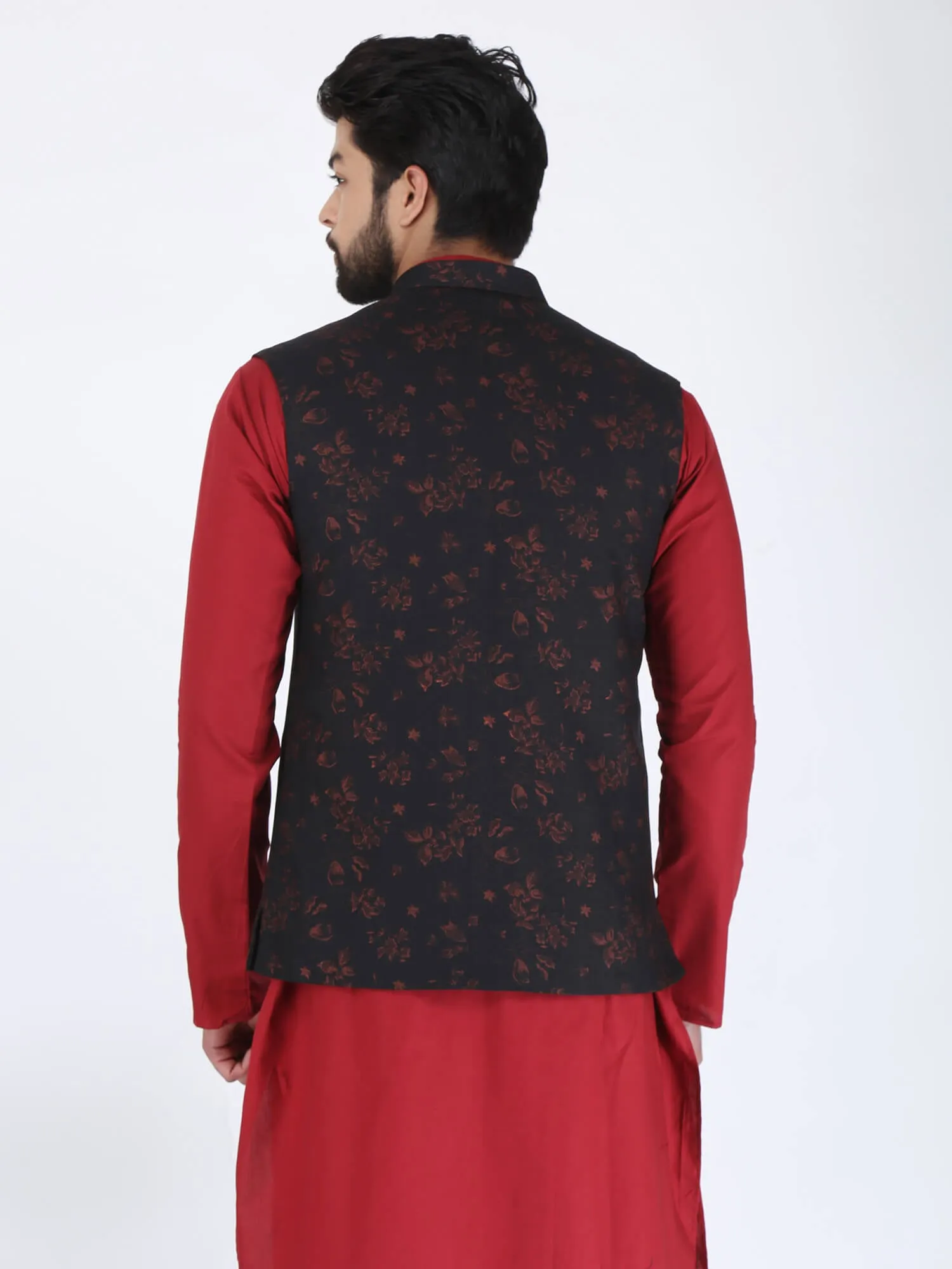 Black Maroon Flower Ethnic Jacket