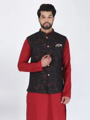 Black Maroon Flower Ethnic Jacket