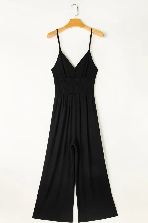 Black Sexy Cami V Neck High Waist Wide Leg Jumpsuit