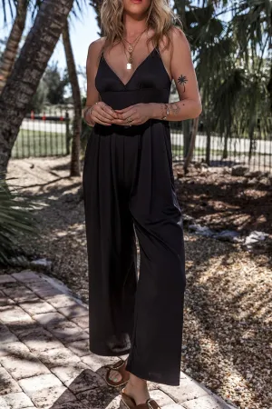 Black Sexy Cami V Neck High Waist Wide Leg Jumpsuit