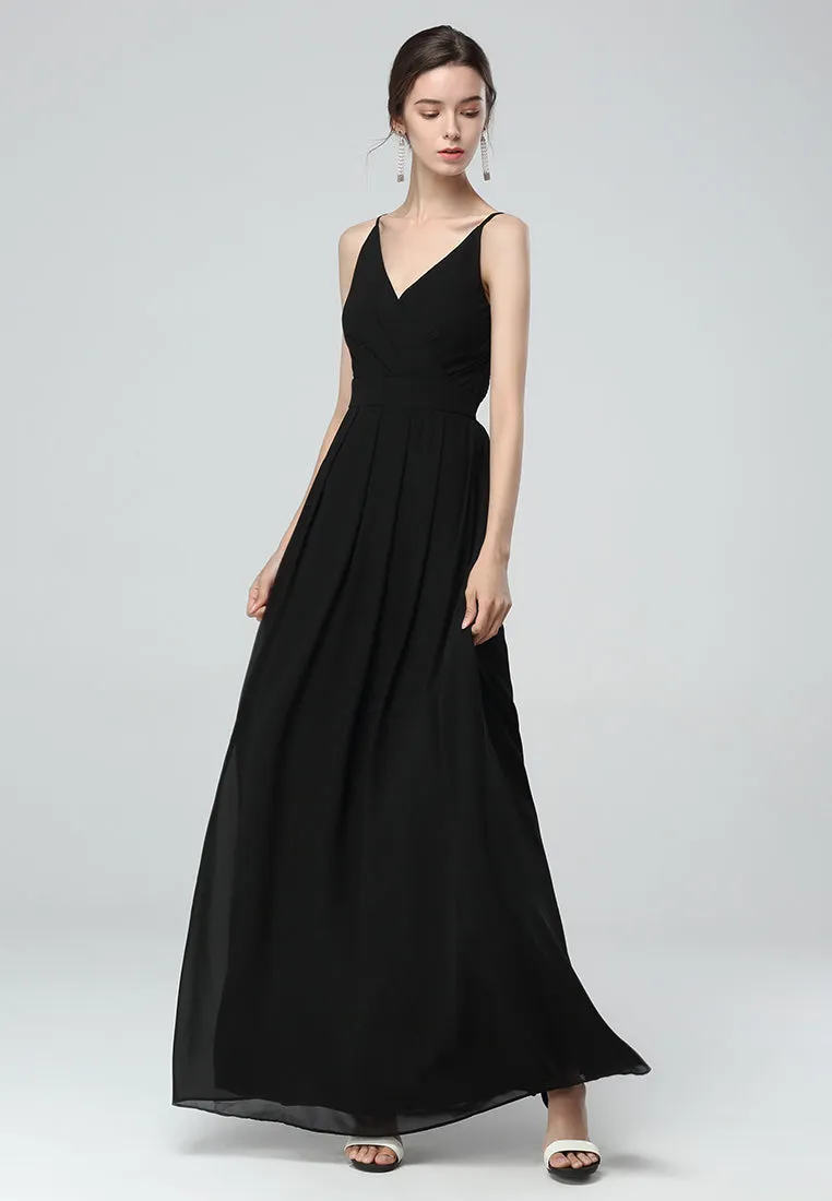 Black Spaghetti Chiffon Gown Dress