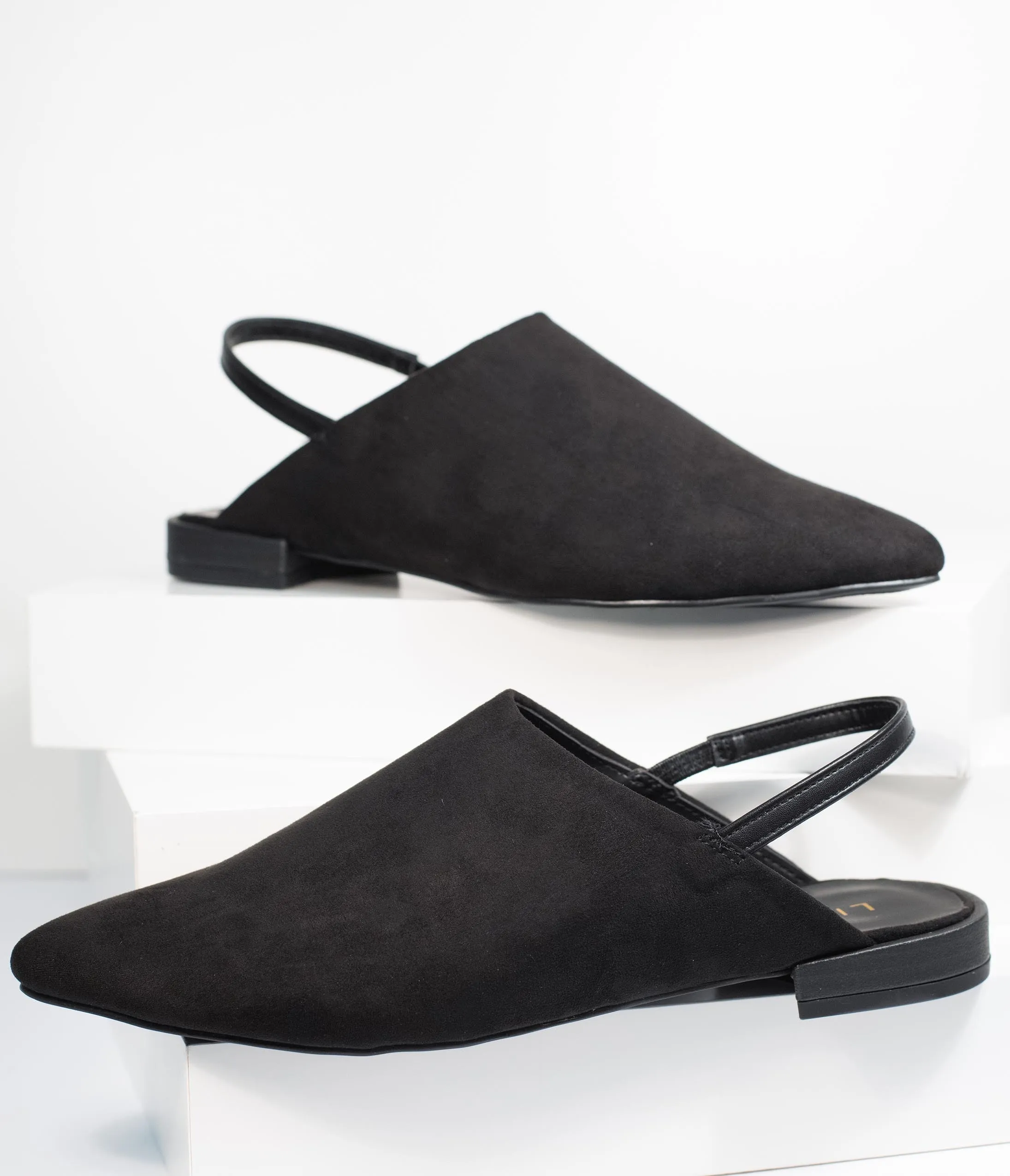 Black Suede Pointed Toe Slingback Flats