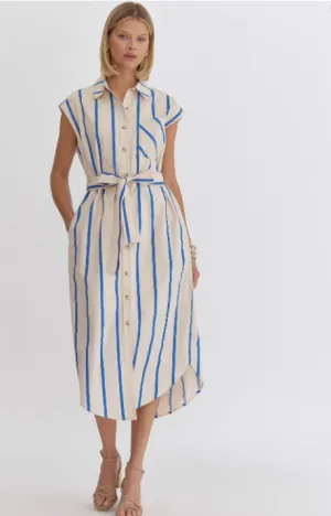 Blue Striped Shirt Dress