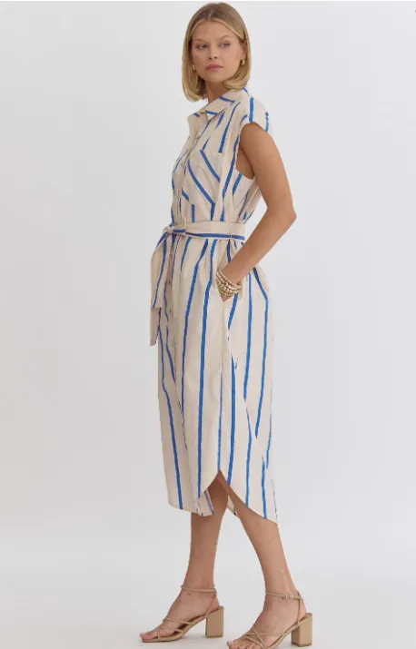 Blue Striped Shirt Dress