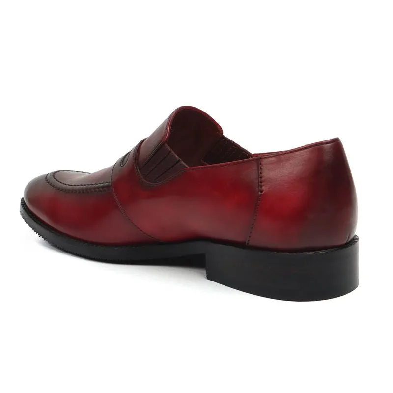 Burnished Wine Penny Loafers in Genuine Leather