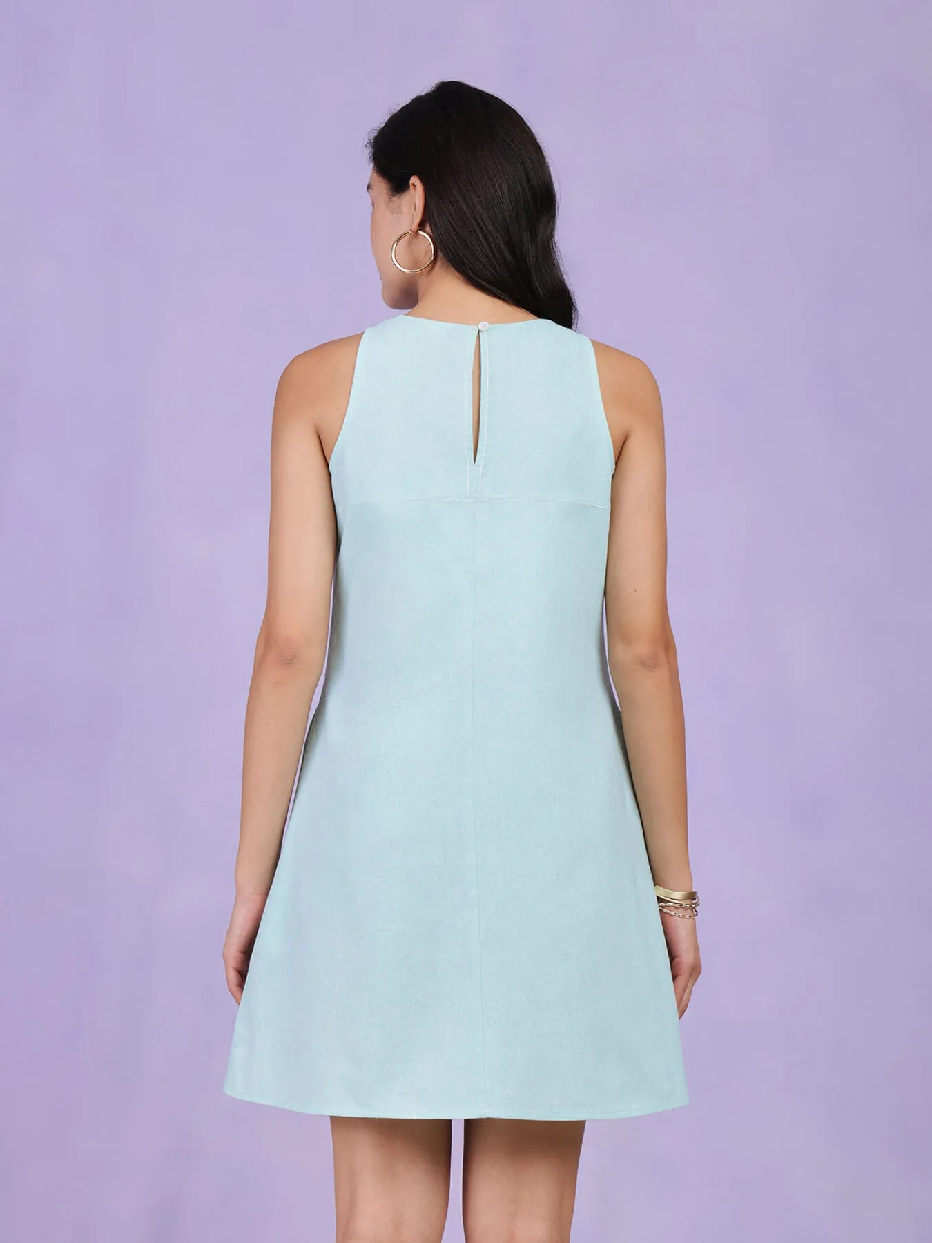 Cotton Chambray Sleeveless Dress - Green