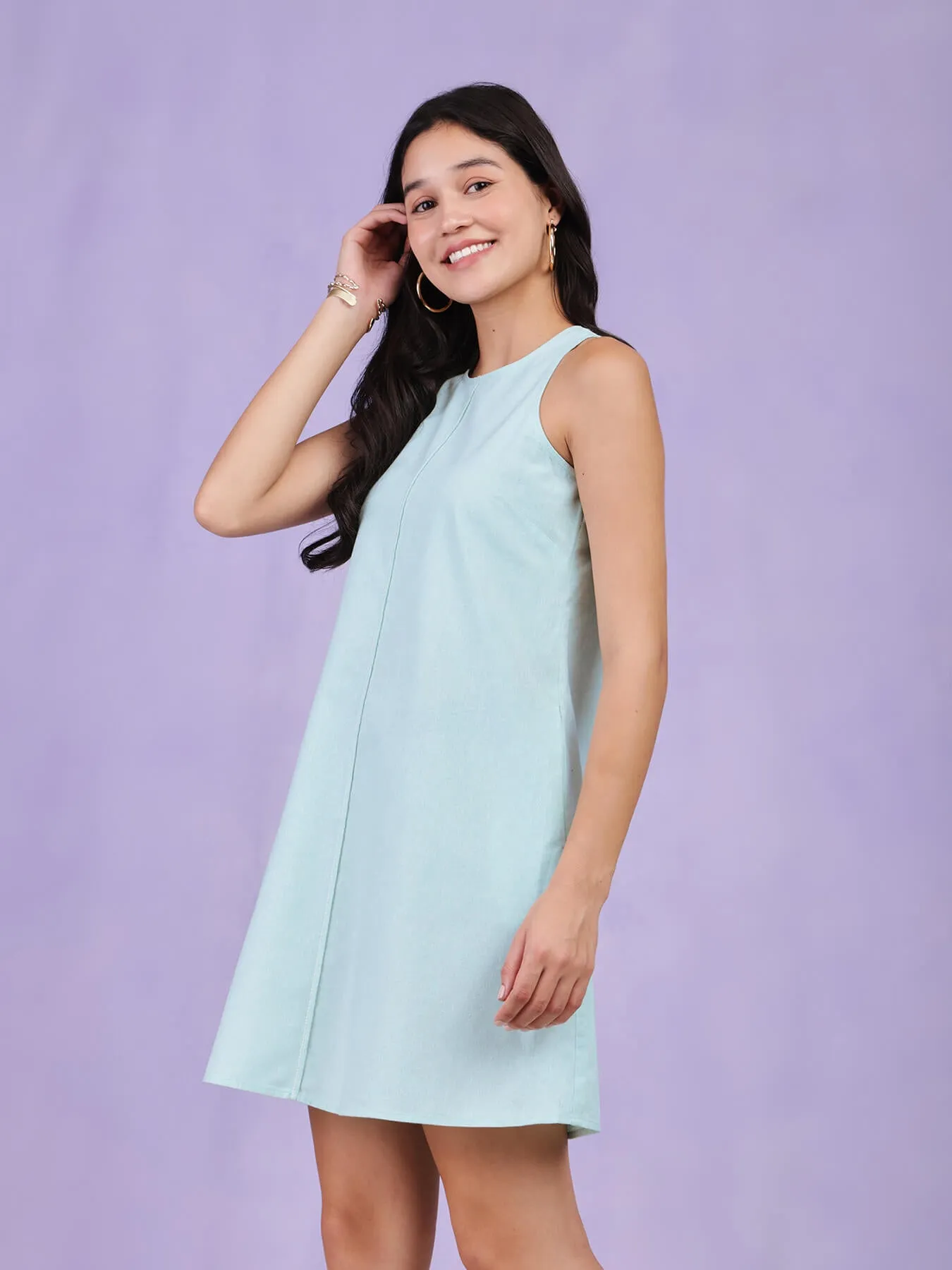 Cotton Chambray Sleeveless Dress - Green