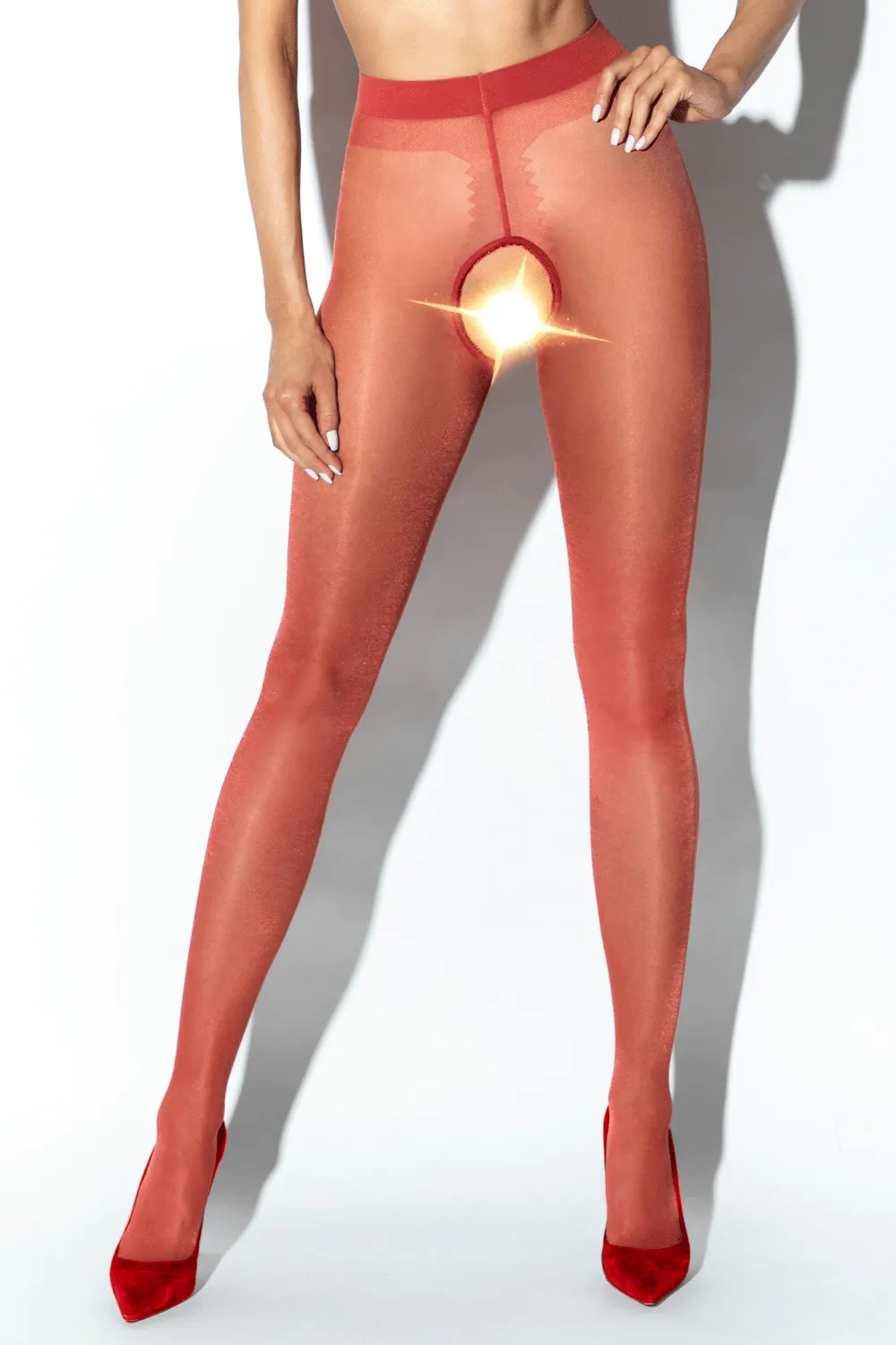 Crotchless Gloss Tights Red 20 Denier