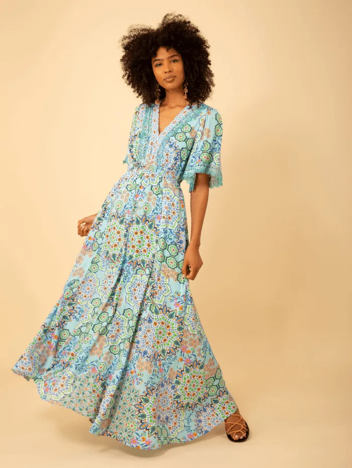 Hale Bob CHARLEE Turquoise Print Maxi Dress H43EK622A