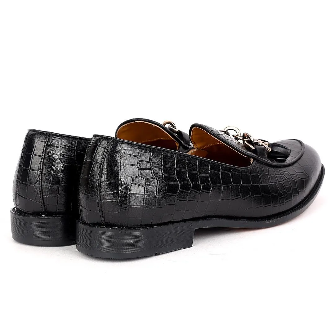 John Foster Classy Croc  Leather Men's Shoe With Textile Design