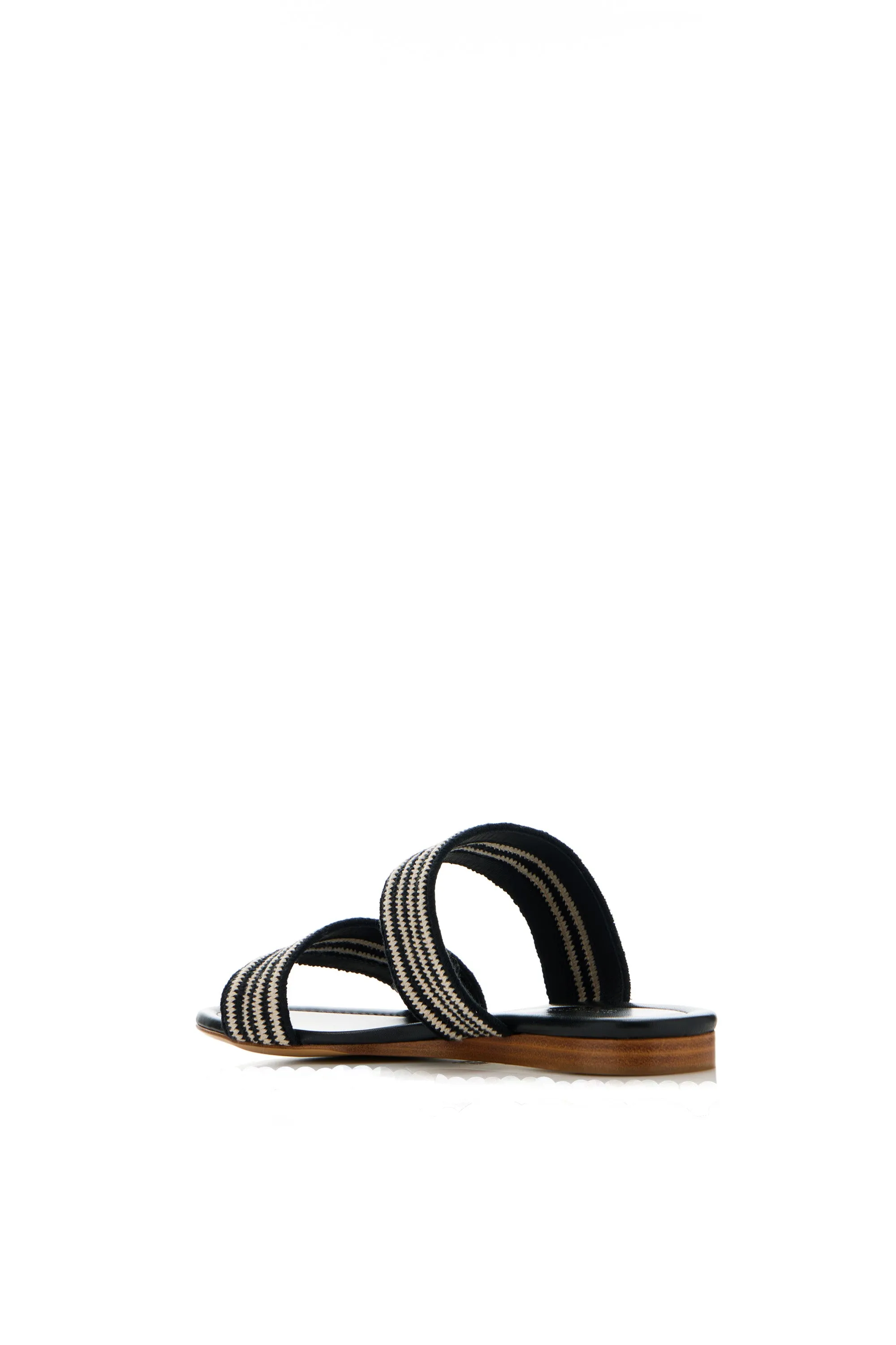 Lora Flat Sandal in Black & White Nappa Leather Crochet