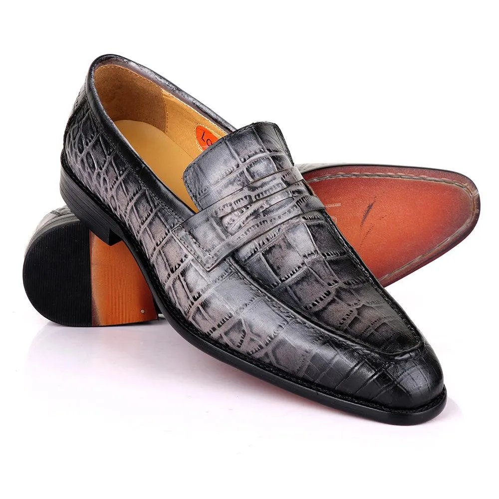 LoriBlu Pattern Croc Grey Formal Leather Shoe