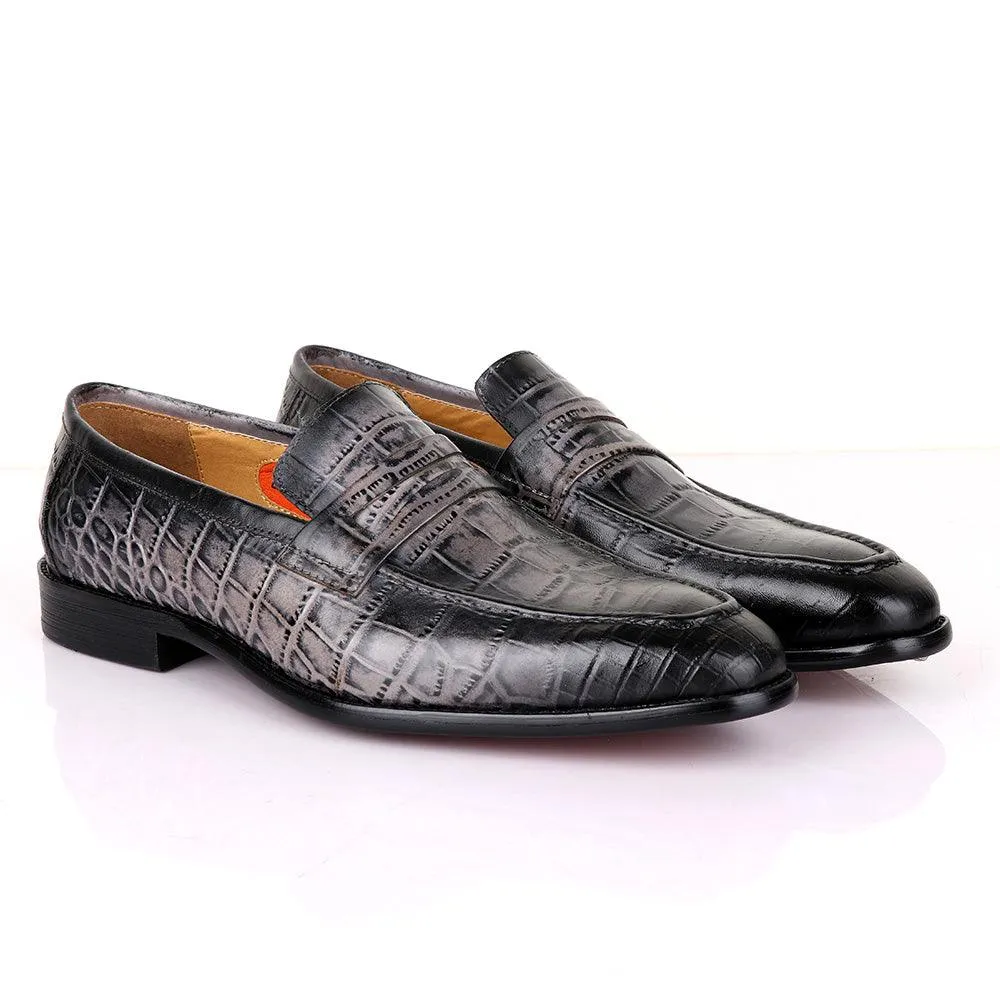 LoriBlu Pattern Croc Grey Formal Leather Shoe