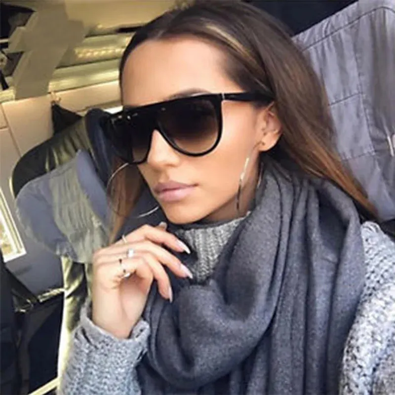 Luxury Retro Flat Top Oversized Sunglasses for Women UV400