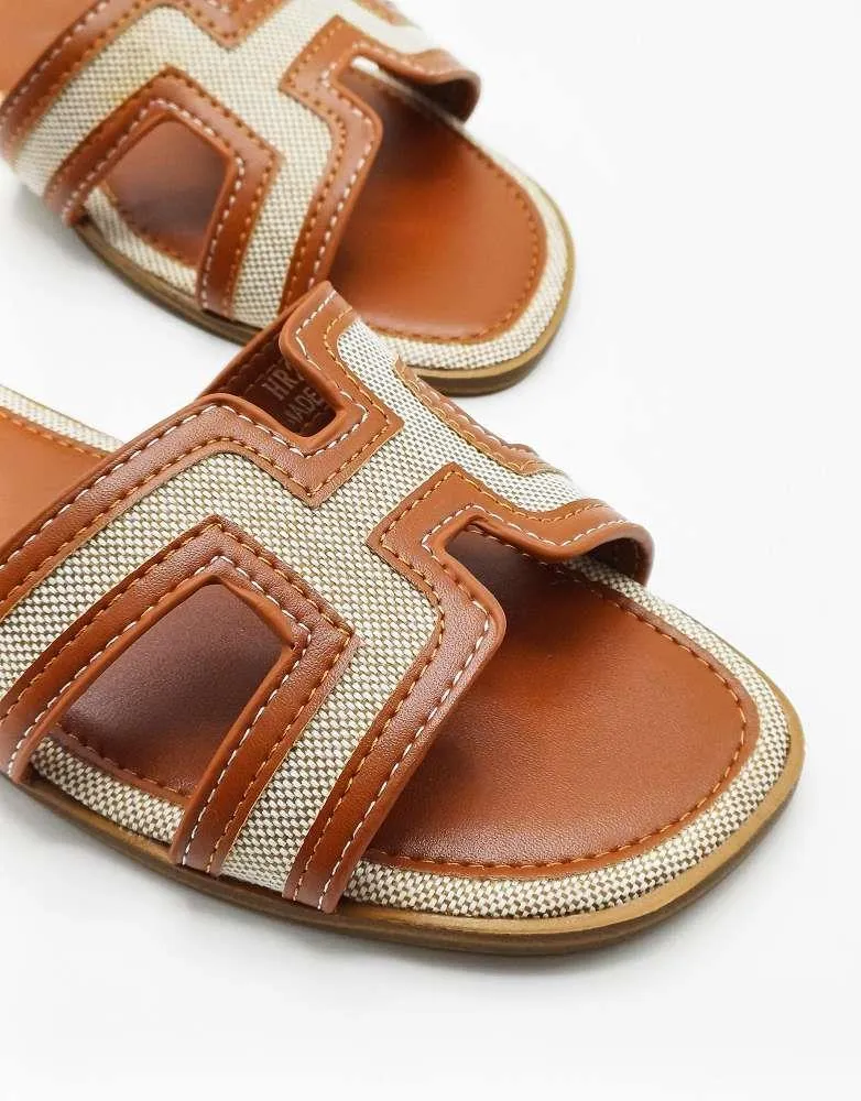 Marla Piping Detail Cut Out Sliders in Tan