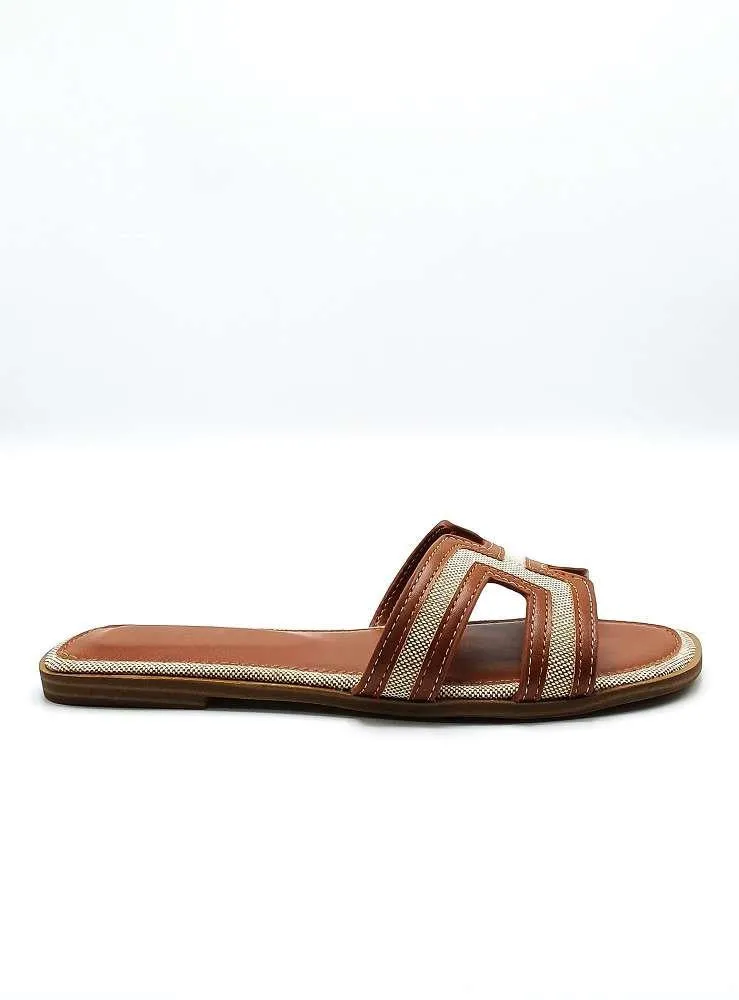 Marla Piping Detail Cut Out Sliders in Tan