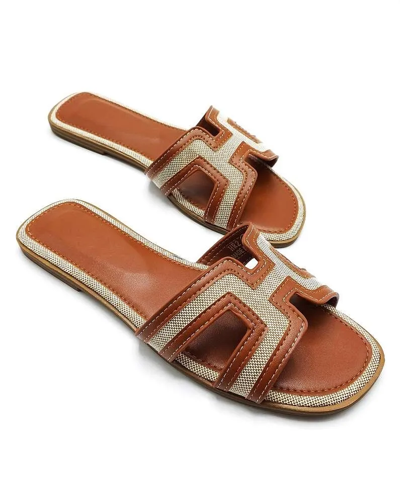 Marla Piping Detail Cut Out Sliders in Tan