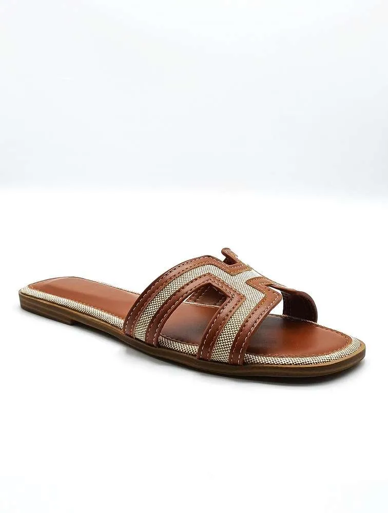 Marla Piping Detail Cut Out Sliders in Tan