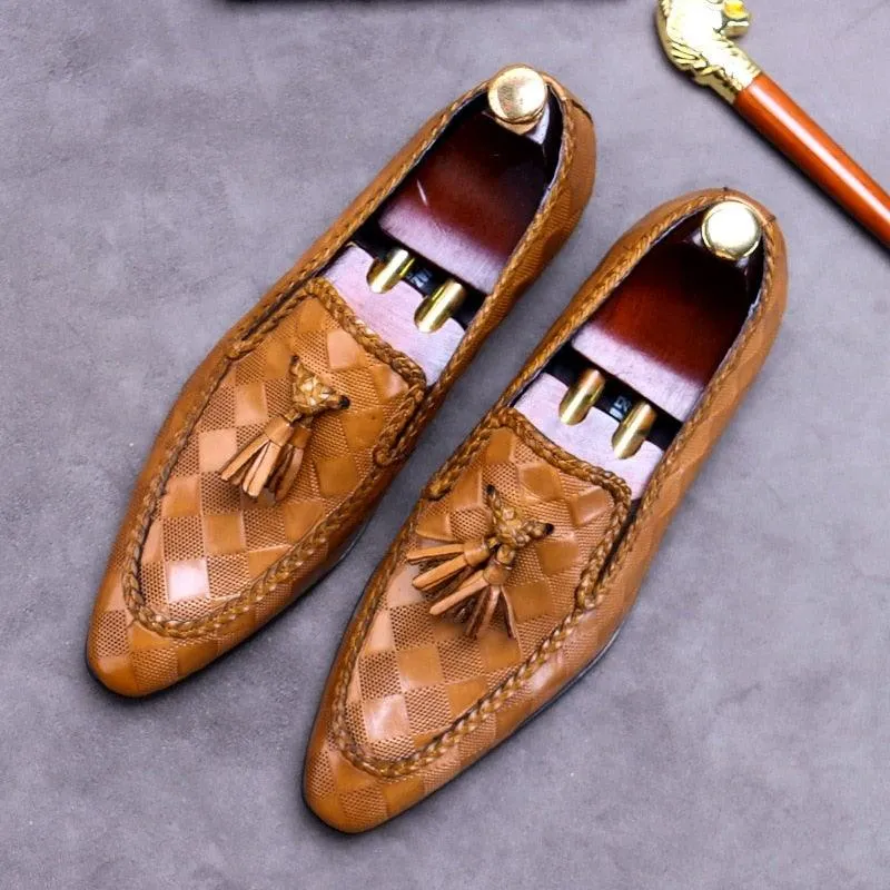 Men's Cowhide Leather Tassel Boat Shoes