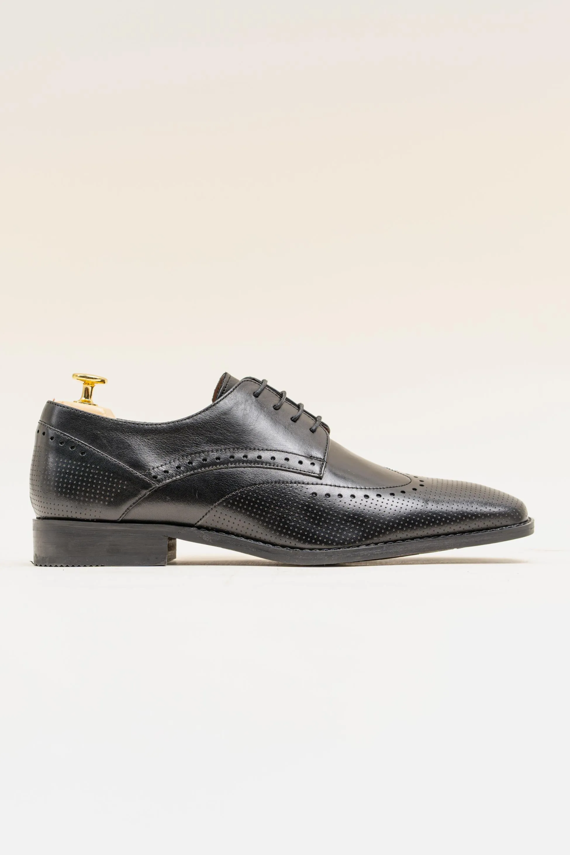 Men's Genuine Leather Derby Brogue Shoes - LISBON Black - Black