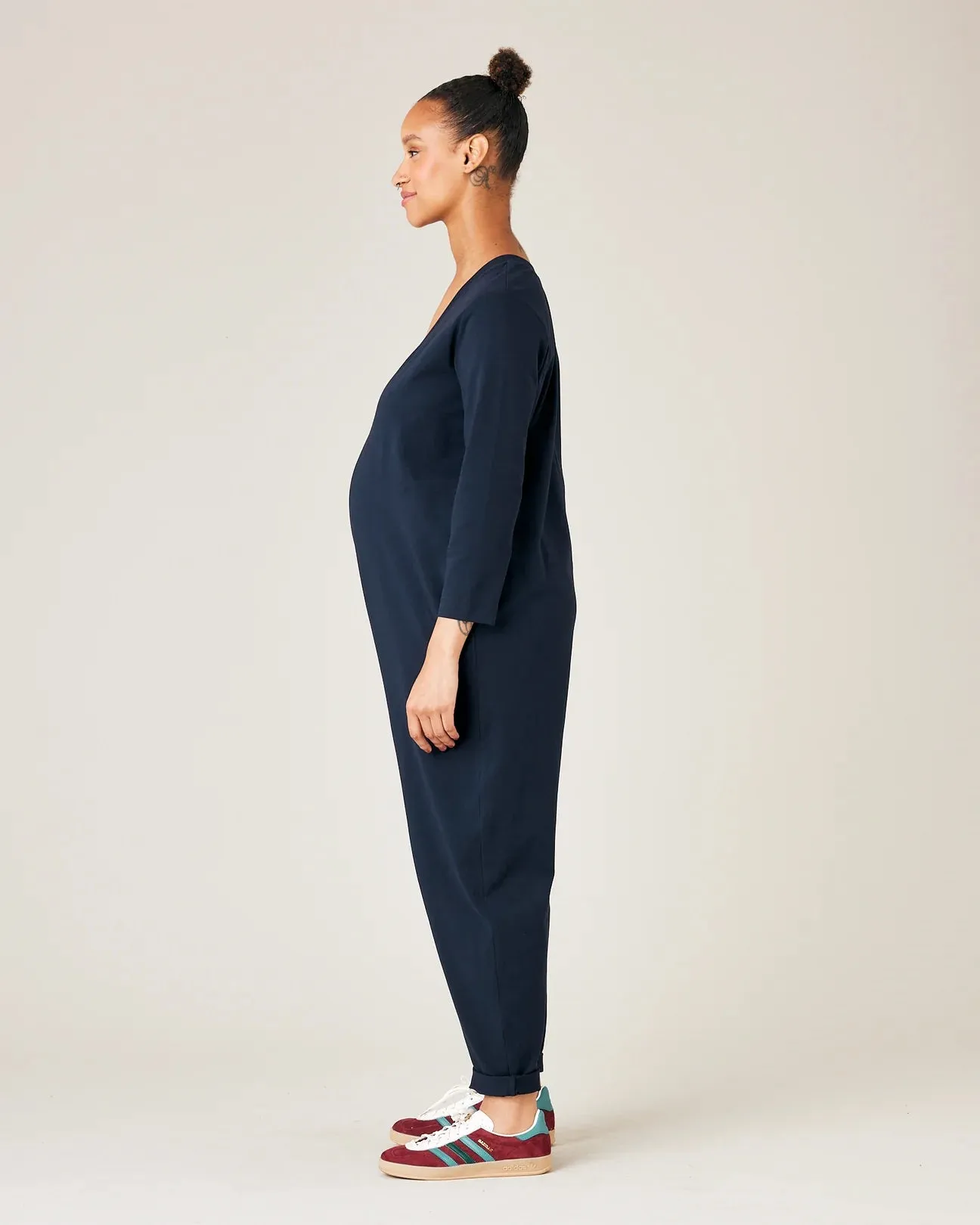 Milly Navy Cotton Jersey Jumpsuit with Pockets