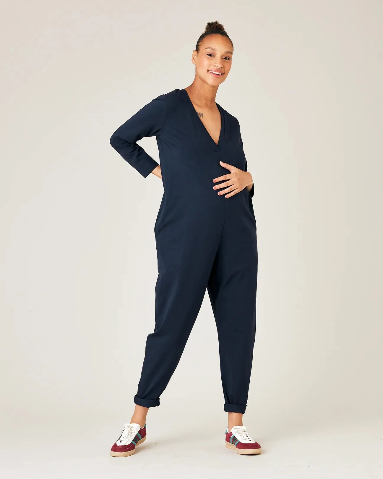 Milly Navy Cotton Jersey Jumpsuit with Pockets