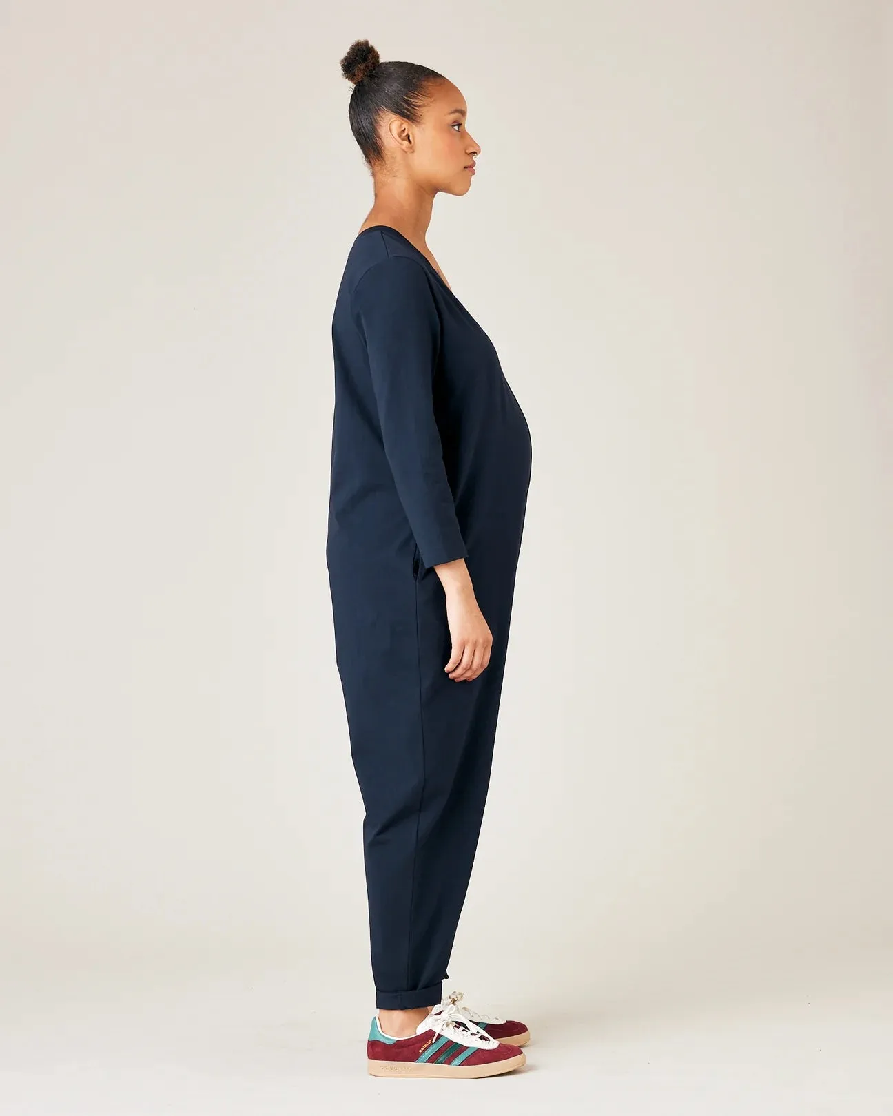 Milly Navy Cotton Jersey Jumpsuit with Pockets