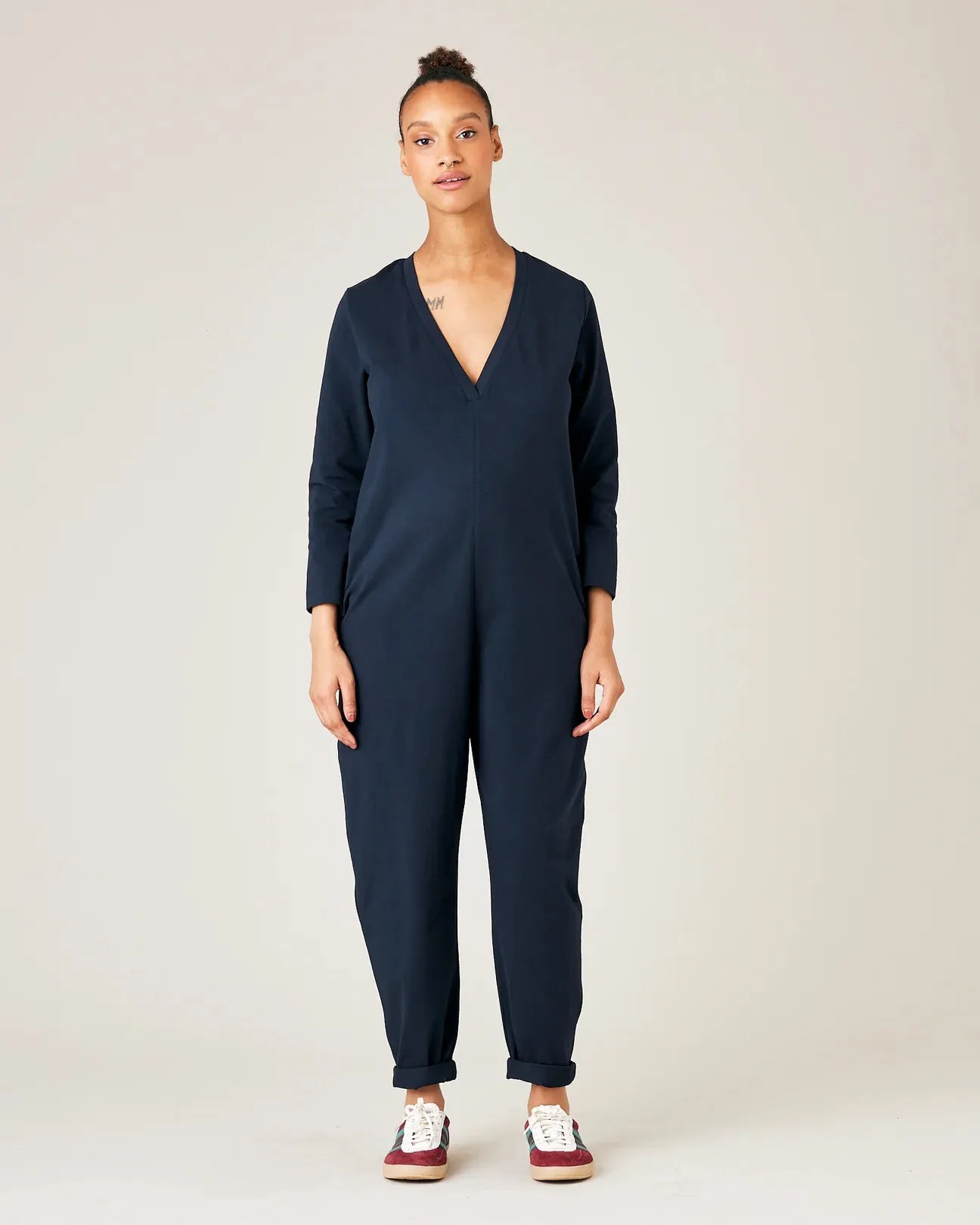 Milly Navy Cotton Jersey Jumpsuit with Pockets