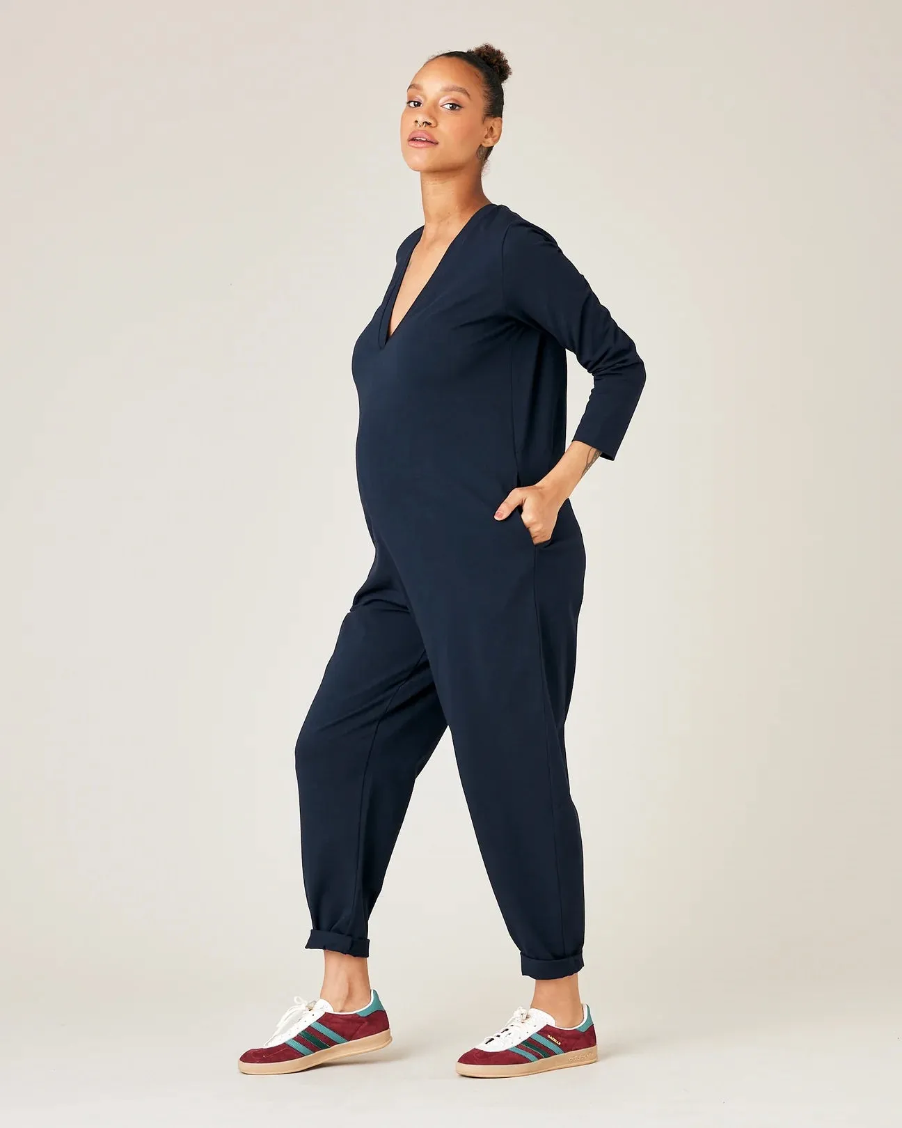 Milly Navy Cotton Jersey Jumpsuit with Pockets