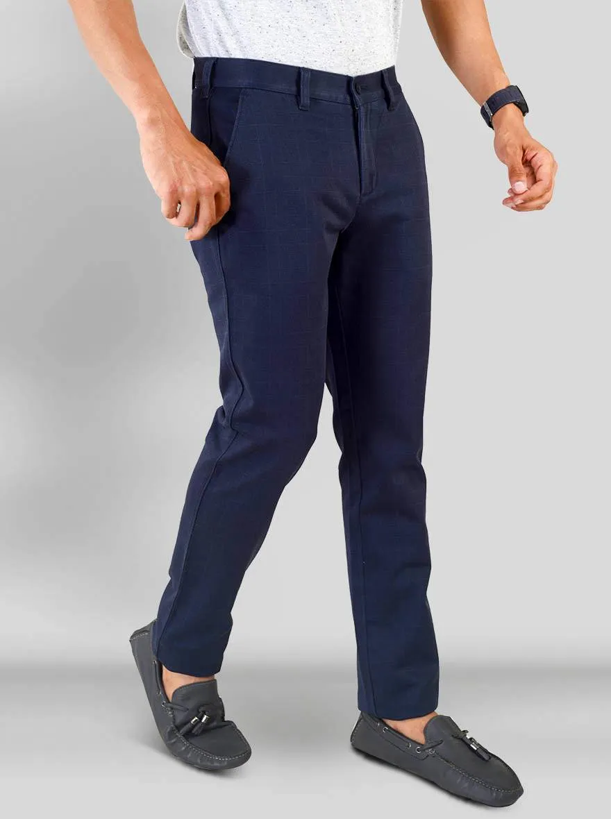 Navy Blue Chequered Super Slim Fit Chinos | Greenfibre