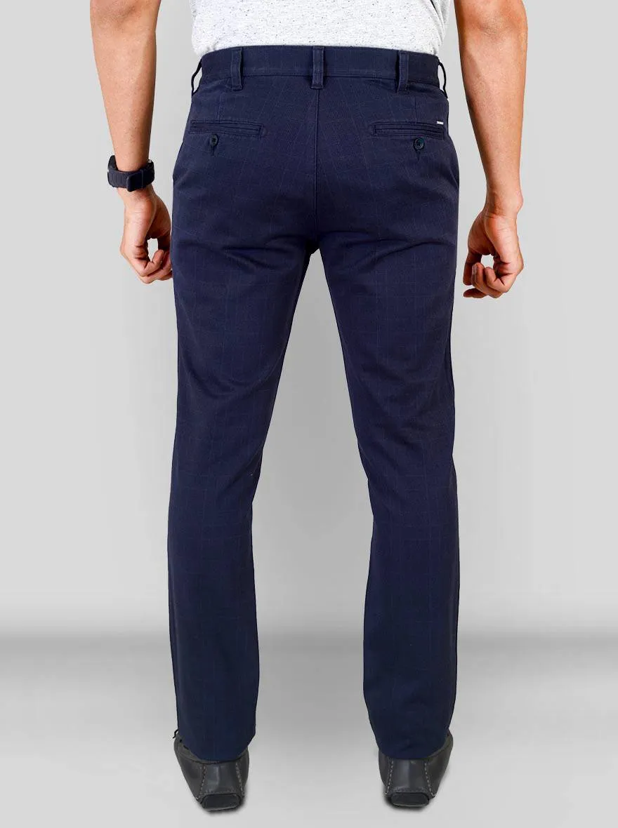 Navy Blue Chequered Super Slim Fit Chinos | Greenfibre