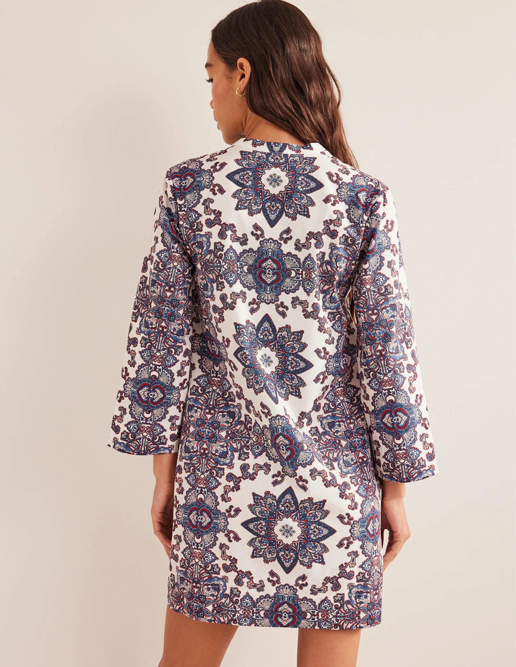 Notch Neck Mini Shift Dress-Ivory, Paradise Paisley