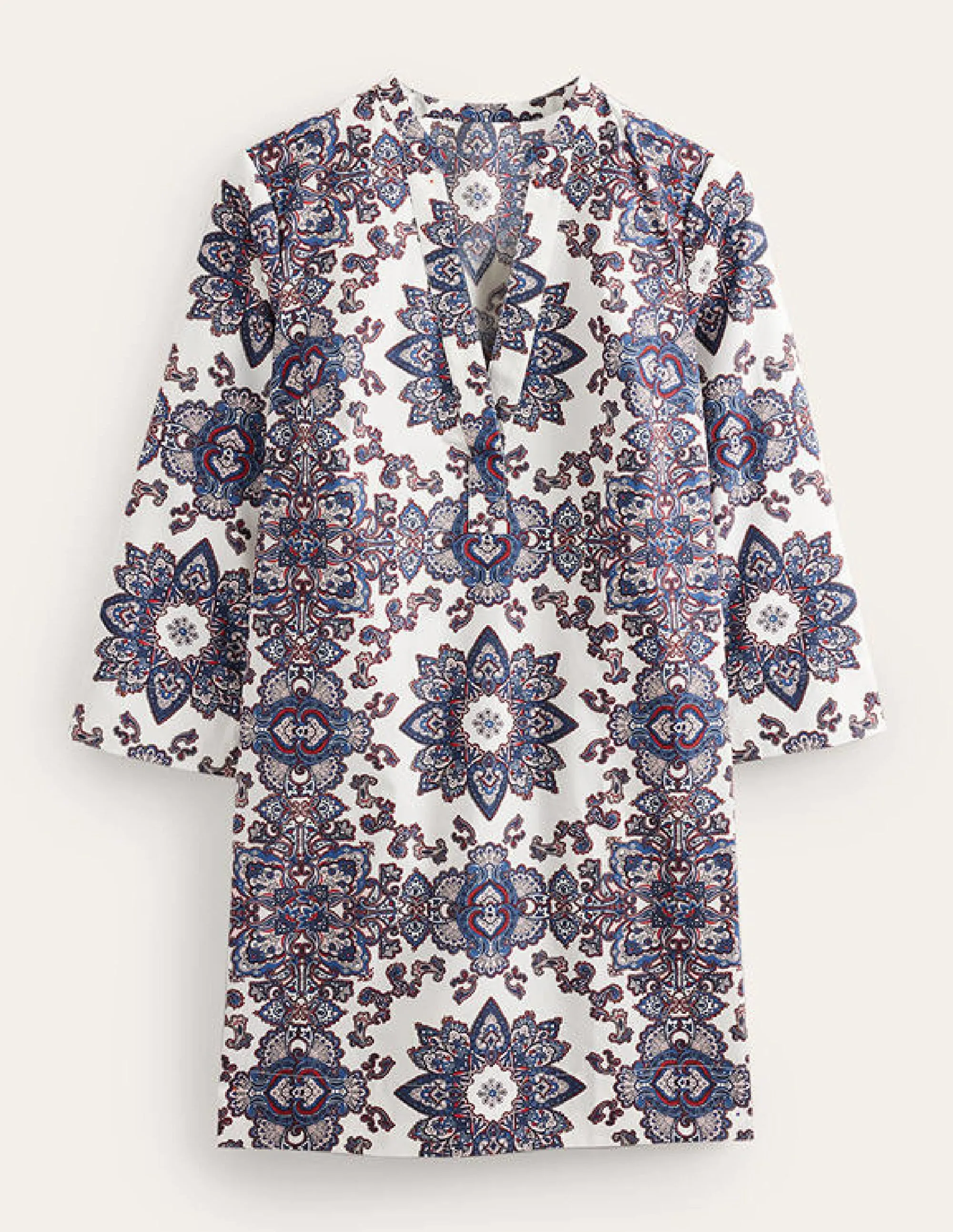 Notch Neck Mini Shift Dress-Ivory, Paradise Paisley