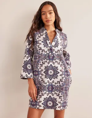 Notch Neck Mini Shift Dress-Ivory, Paradise Paisley