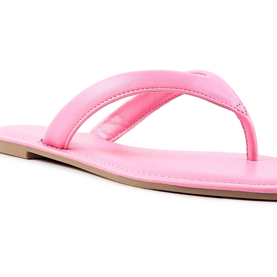 Pink Square Toe Thong Flats