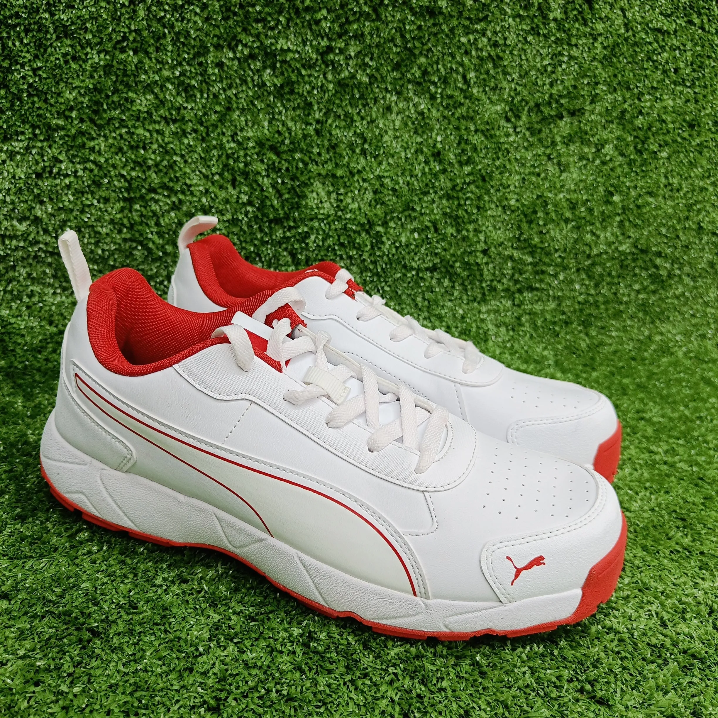 Puma White Grey Dawn Red Blast Cricket Shoes