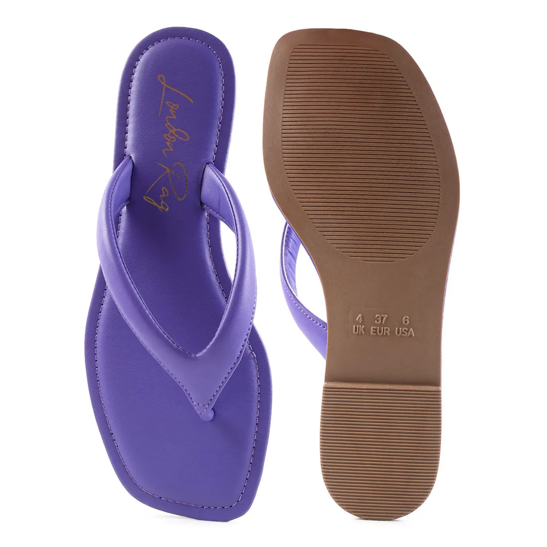 Purple Square Toe Thong Flats