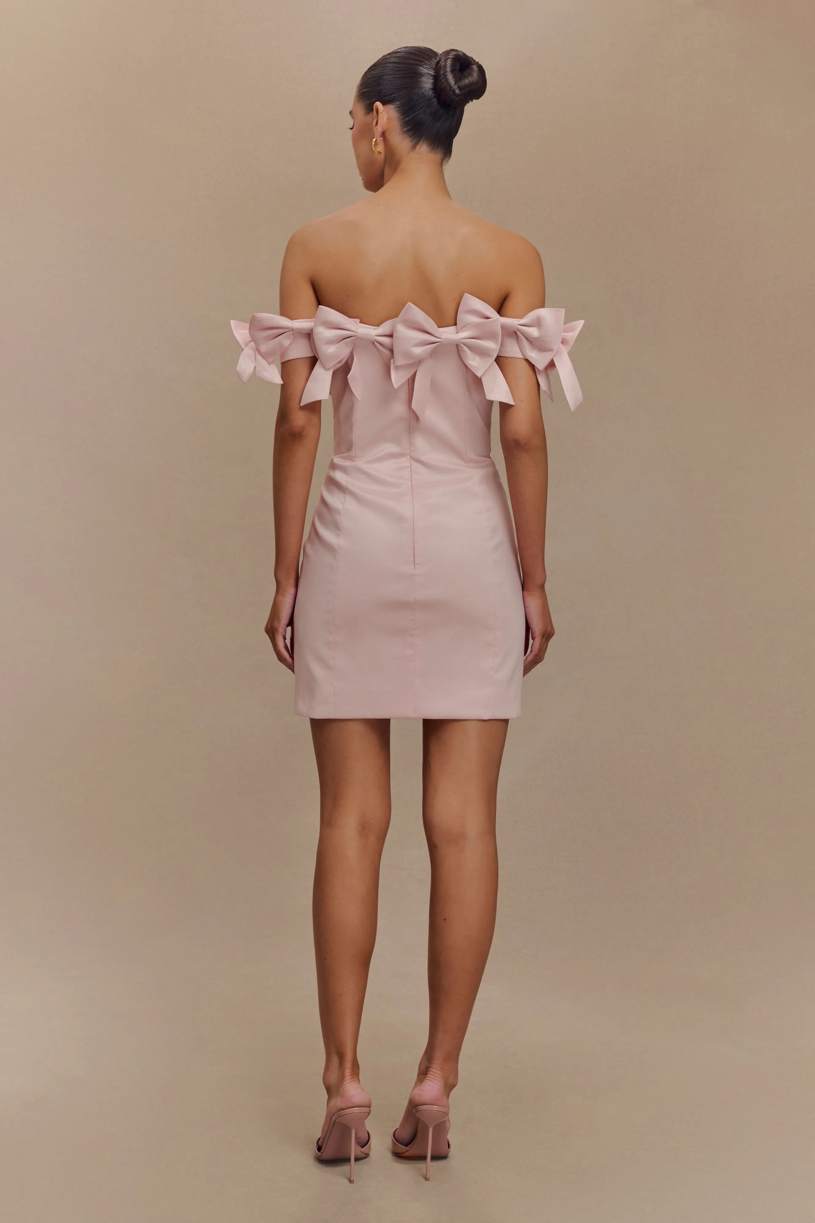 Rose Strapless Bow Mini Dress - Powder Pink