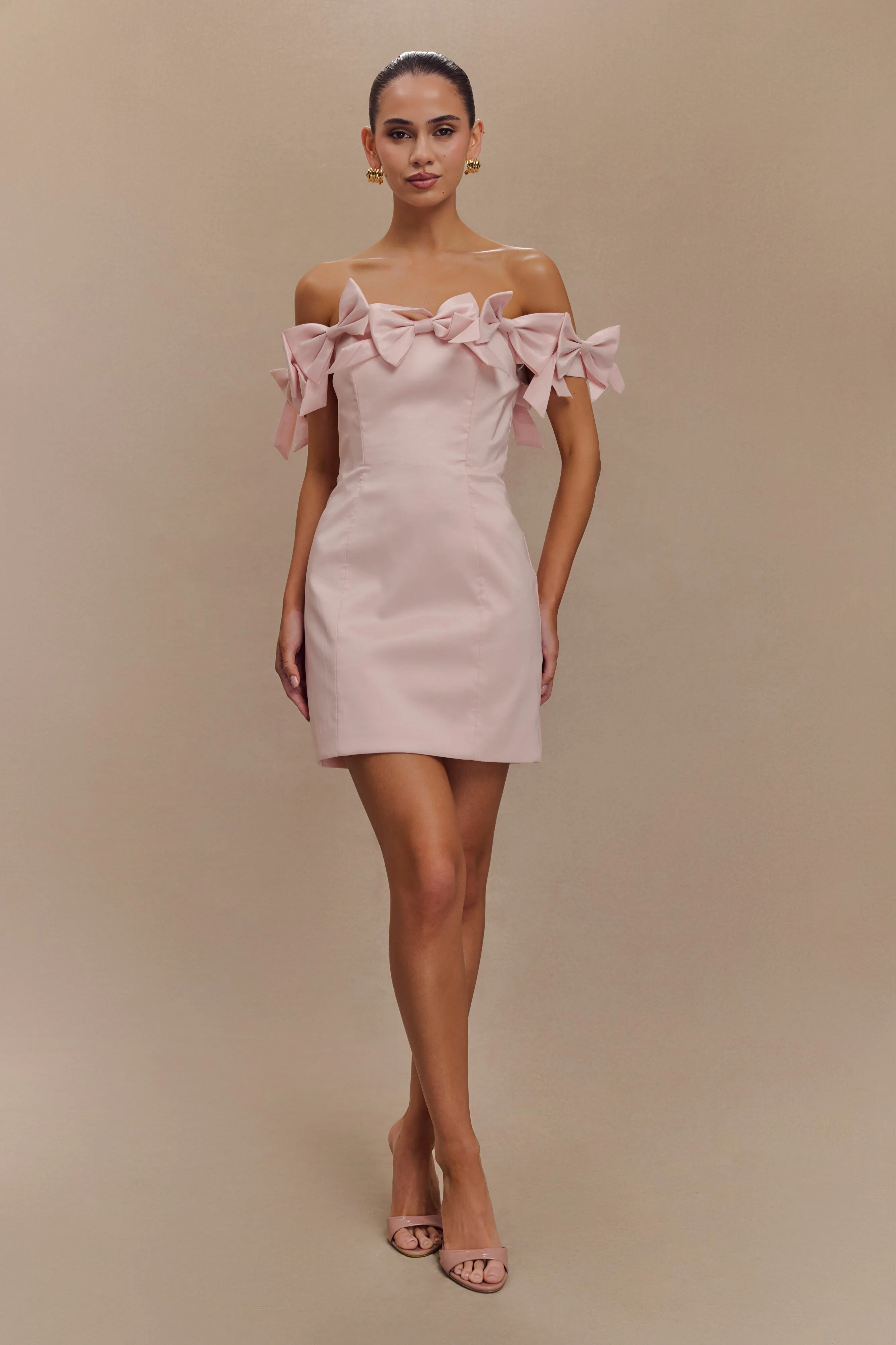 Rose Strapless Bow Mini Dress - Powder Pink