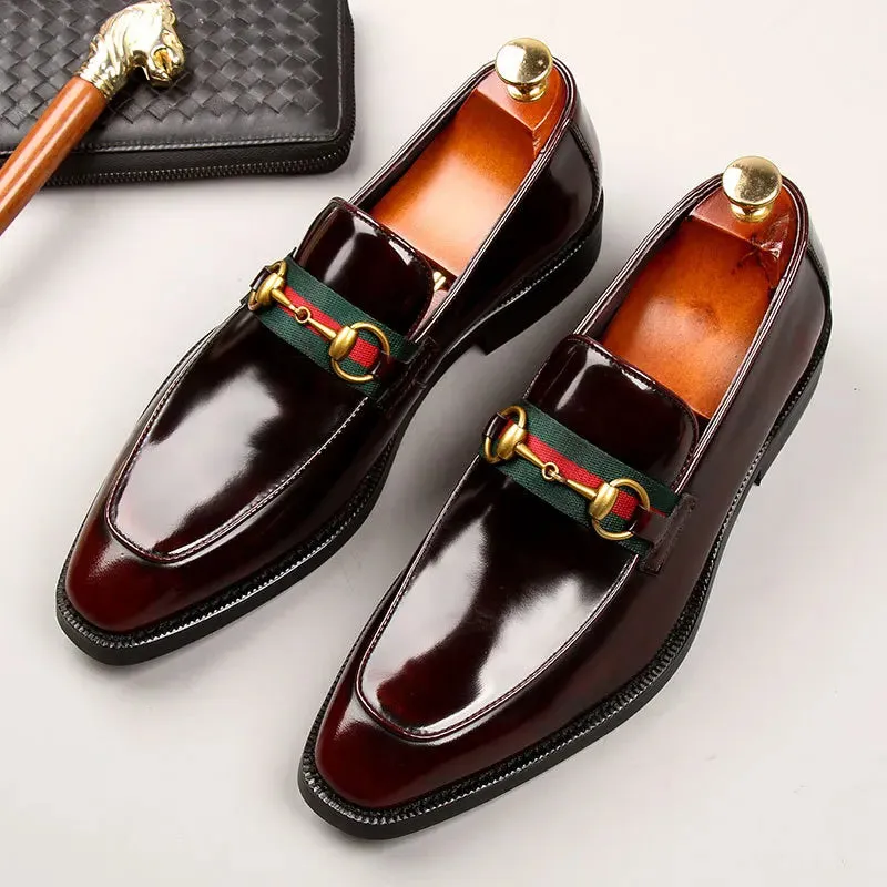 Shiny Genuine Leather Appliques Loafers