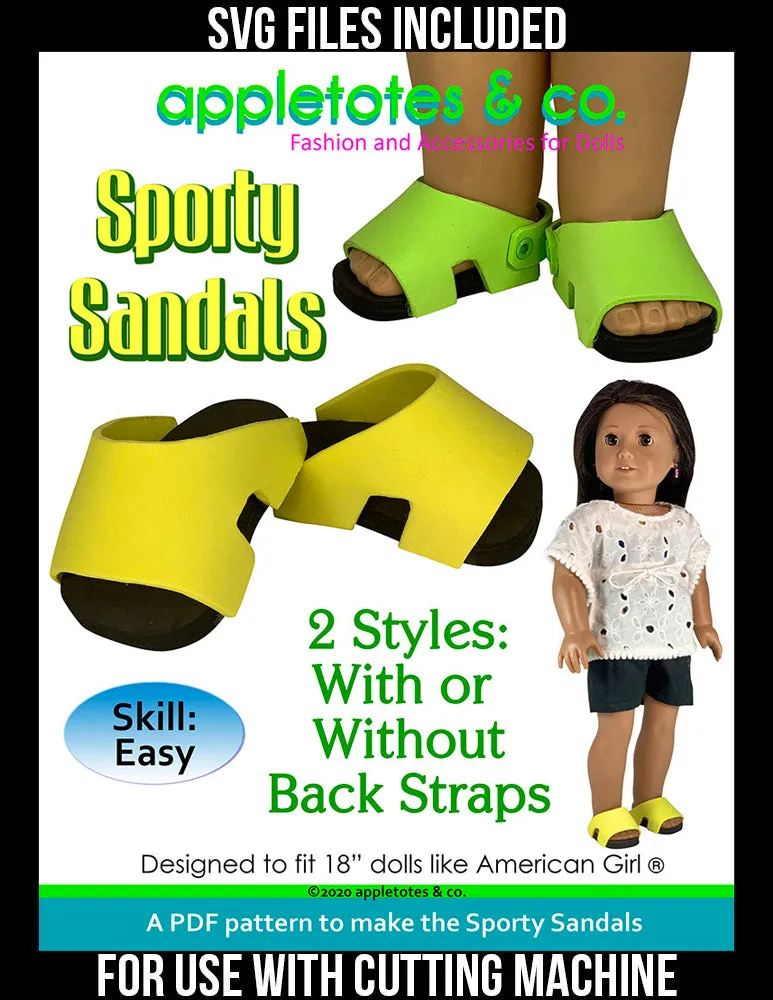 Sporty Sandals No-Sew Pattern for 18 Inch Dolls - SVG Files Included