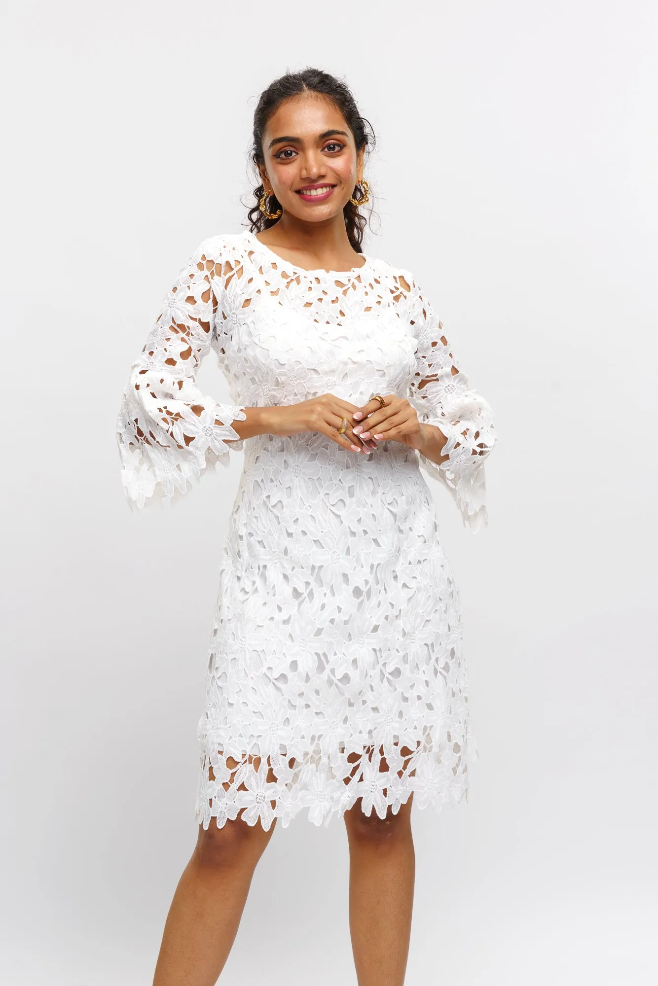 White Cut Work Lace Dress