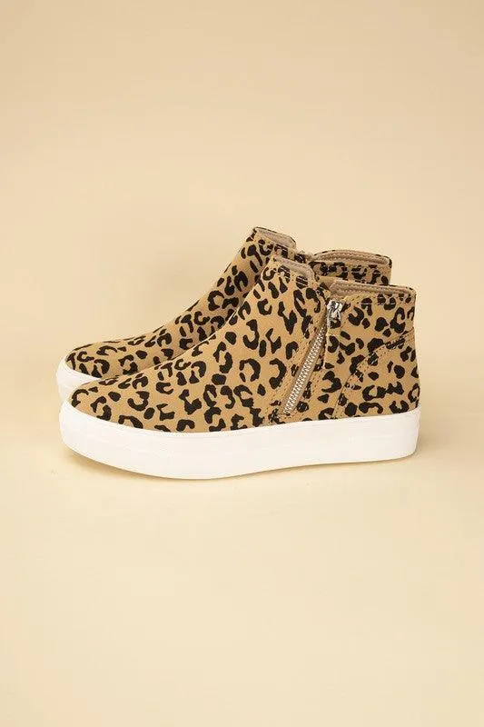 Womens High Top Leopard Sneakers Shoes