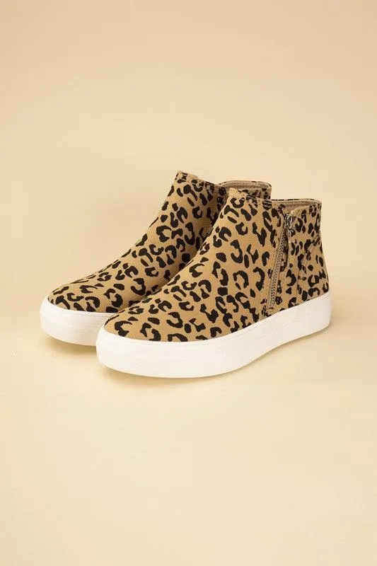 Womens High Top Leopard Sneakers Shoes